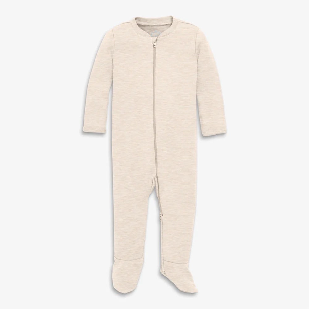 Primary zip footie- in color Oatmeal heather